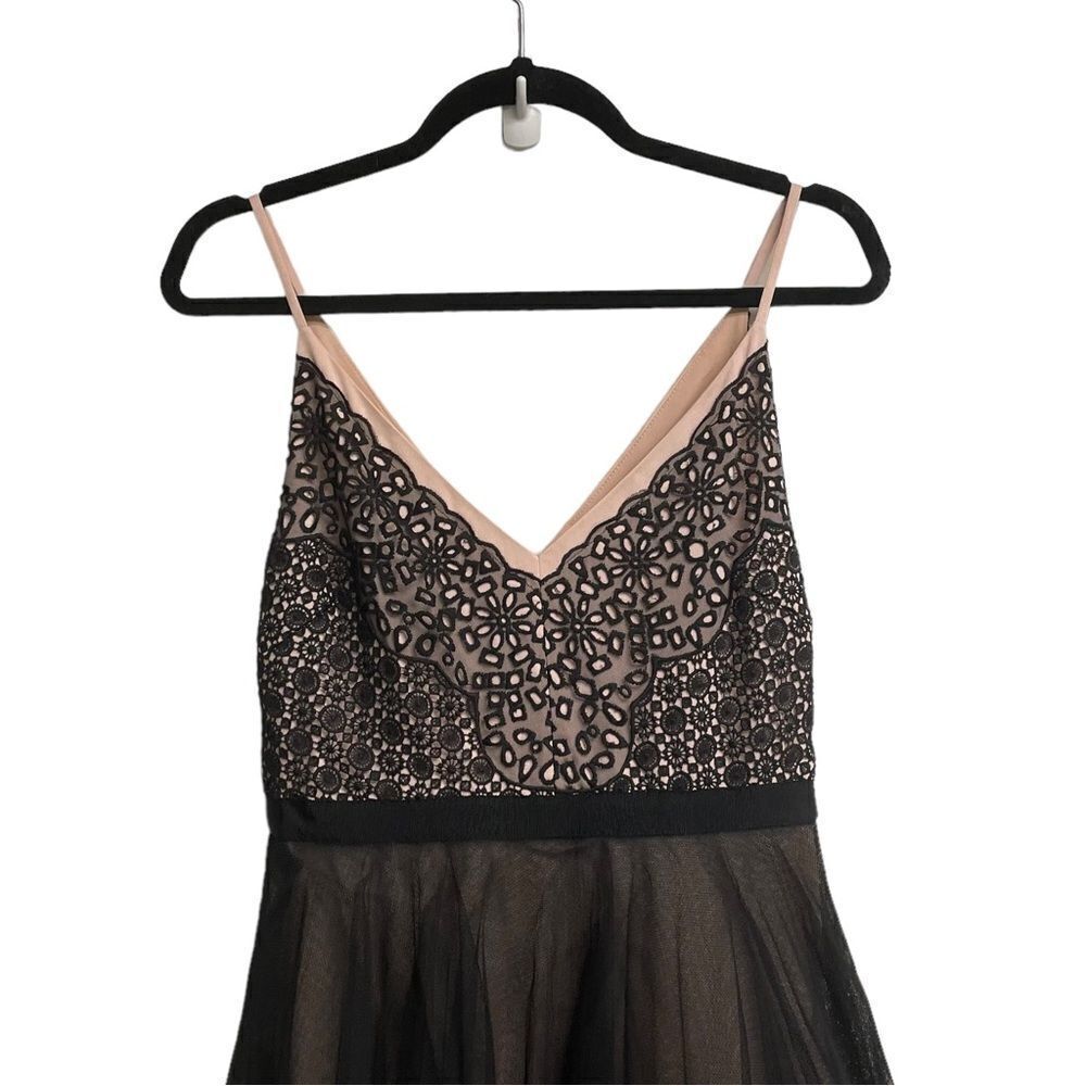 BCBGMAXAZRIA Black Pink Floral Lace Tulle Midi Dress Medium - Picture 6 of 8